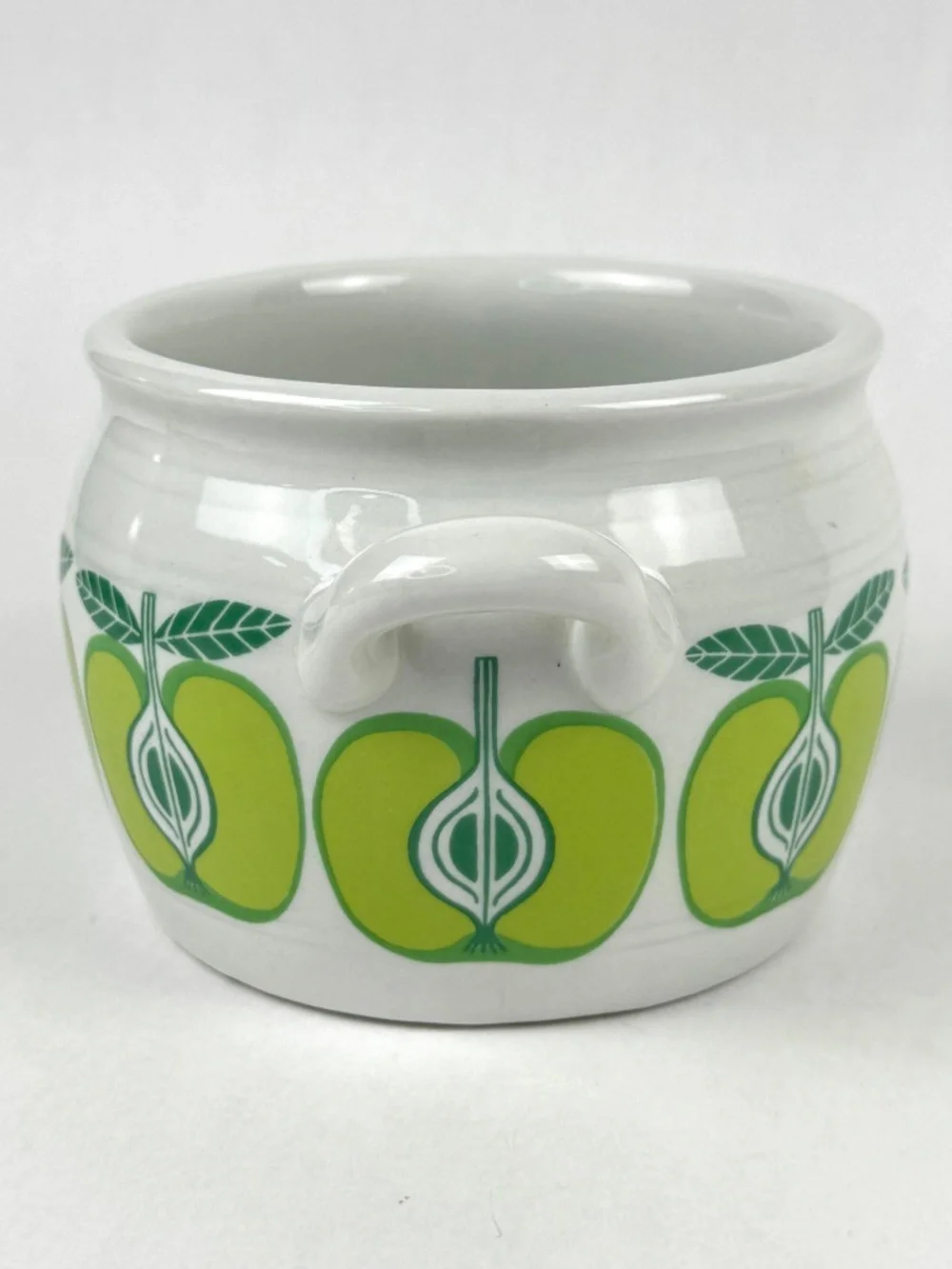 Vintage 1960s Arabia Finland Pomona Green Apple 3” Handled Jam Jar Bean Pot